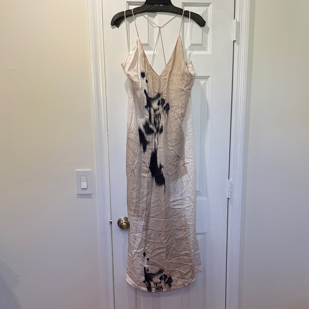 Satin Cream and Black Summer Dress